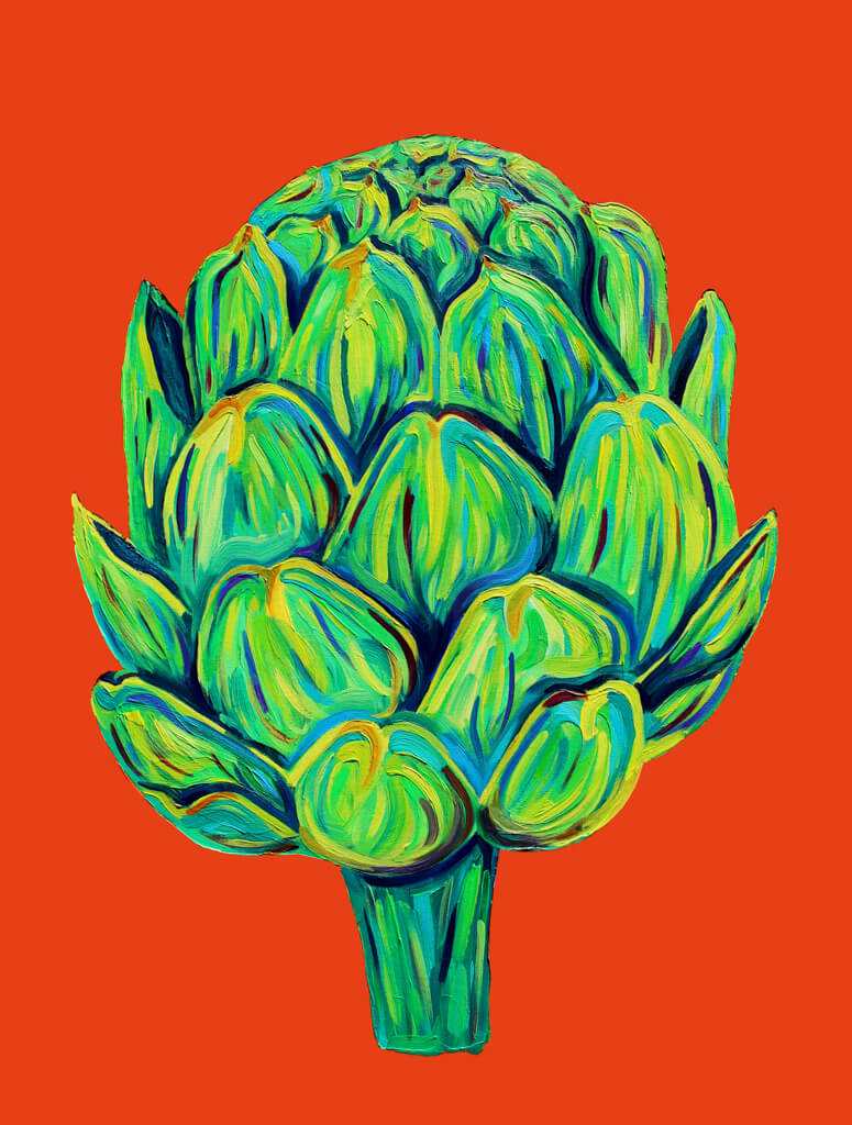 Artichoke on Orange Vegetable Art Original Oil Painting Commission