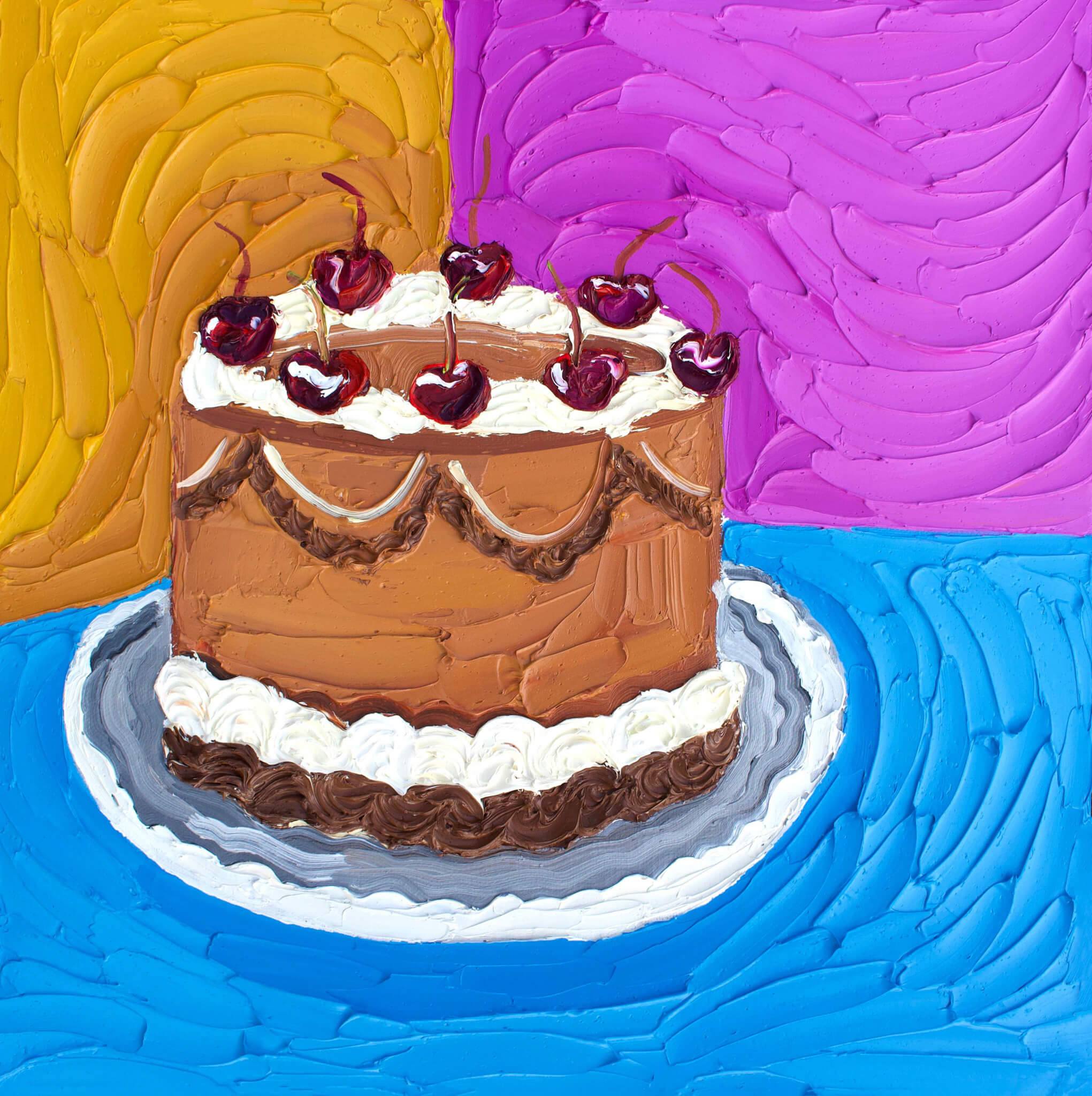 Chocolate cake with cherries on top