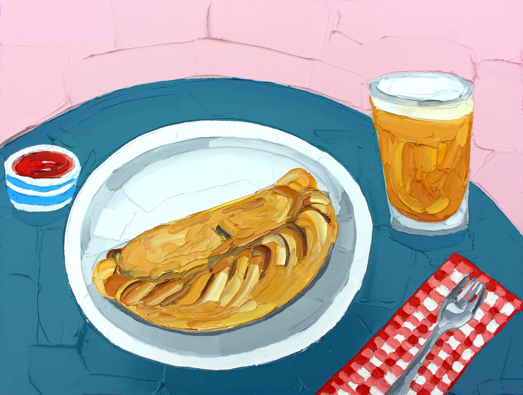 Cornish Pasty Ketchup Beer Napkin Still Life Alice Straker