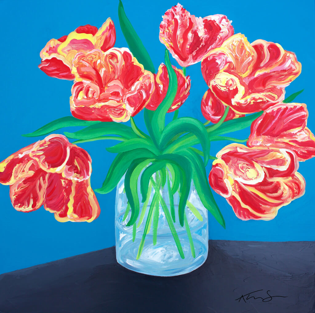 Frilly Parrot Tulips Original Flower Art Oil Acrylic Painting Commission