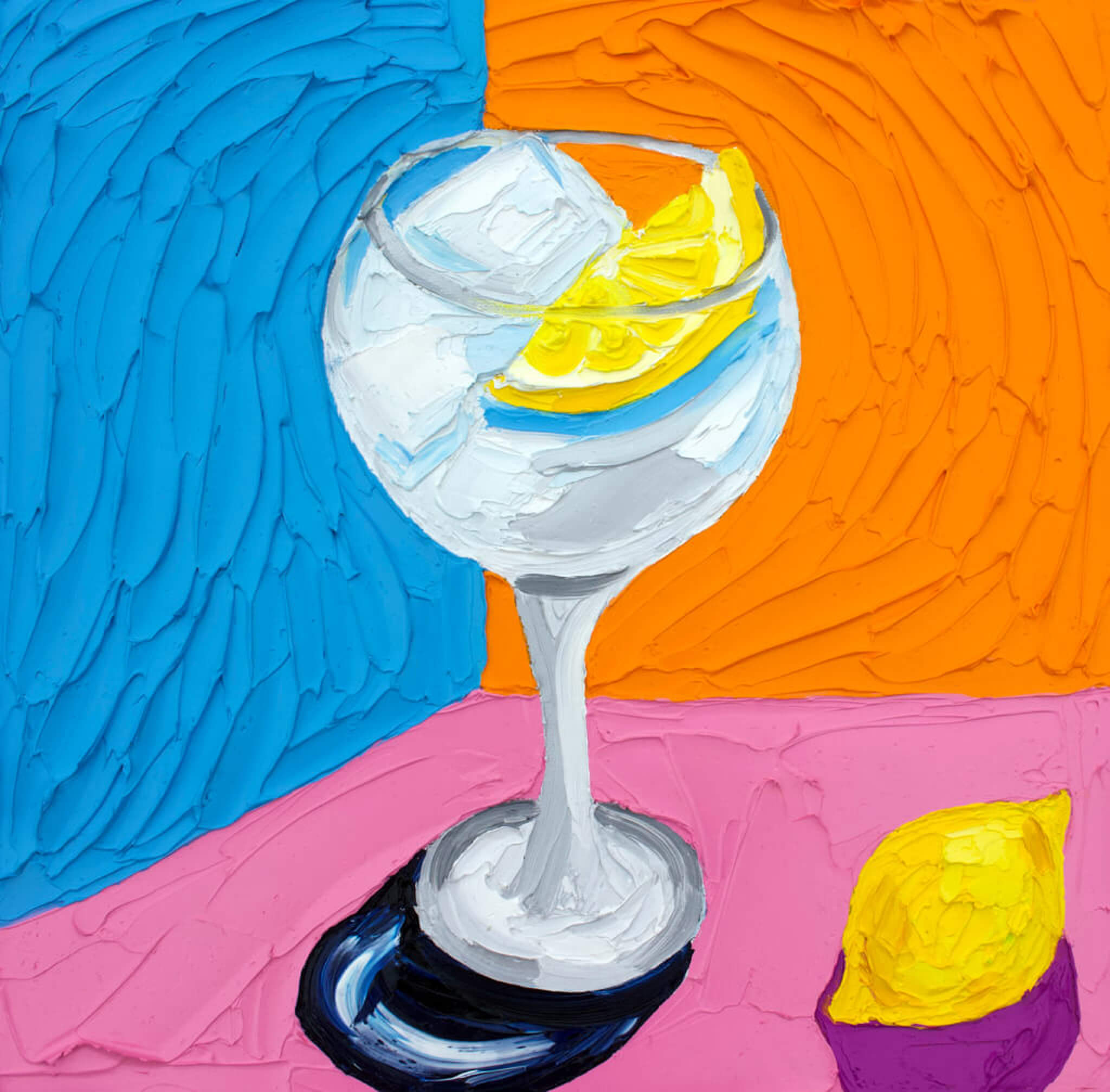 Gin and Tonic on Blue Orange and Pink Original Oil Painting