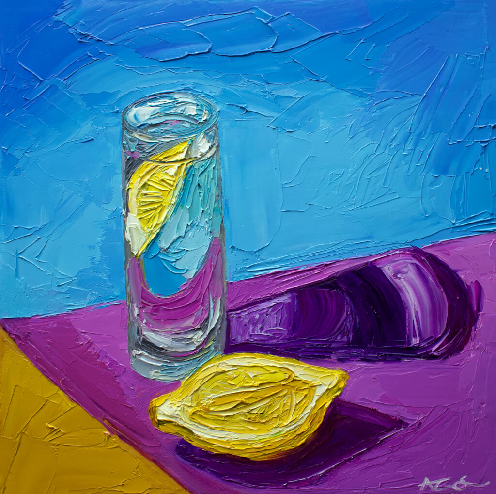 Glass and Lemon Still Life Commission Original Oil Art Painting
