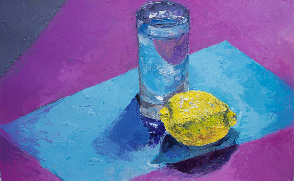Glass and Lemon Still Life Study Art Original Oil Painting