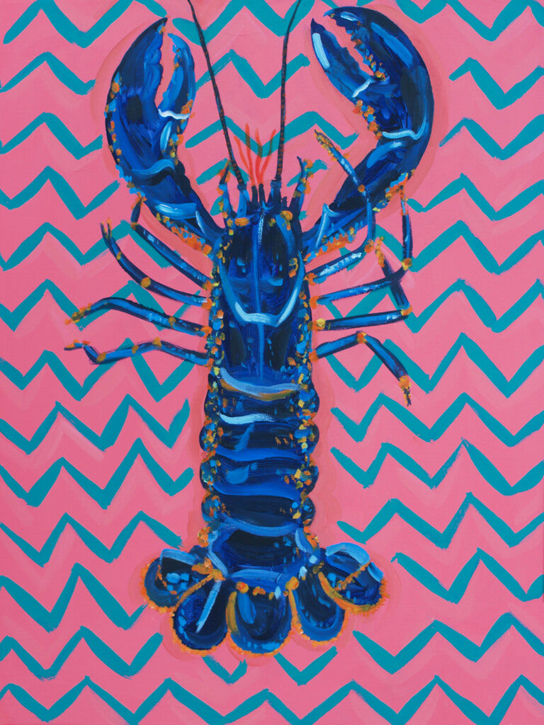 Lobster on Zigzag Original Fish Art Oil