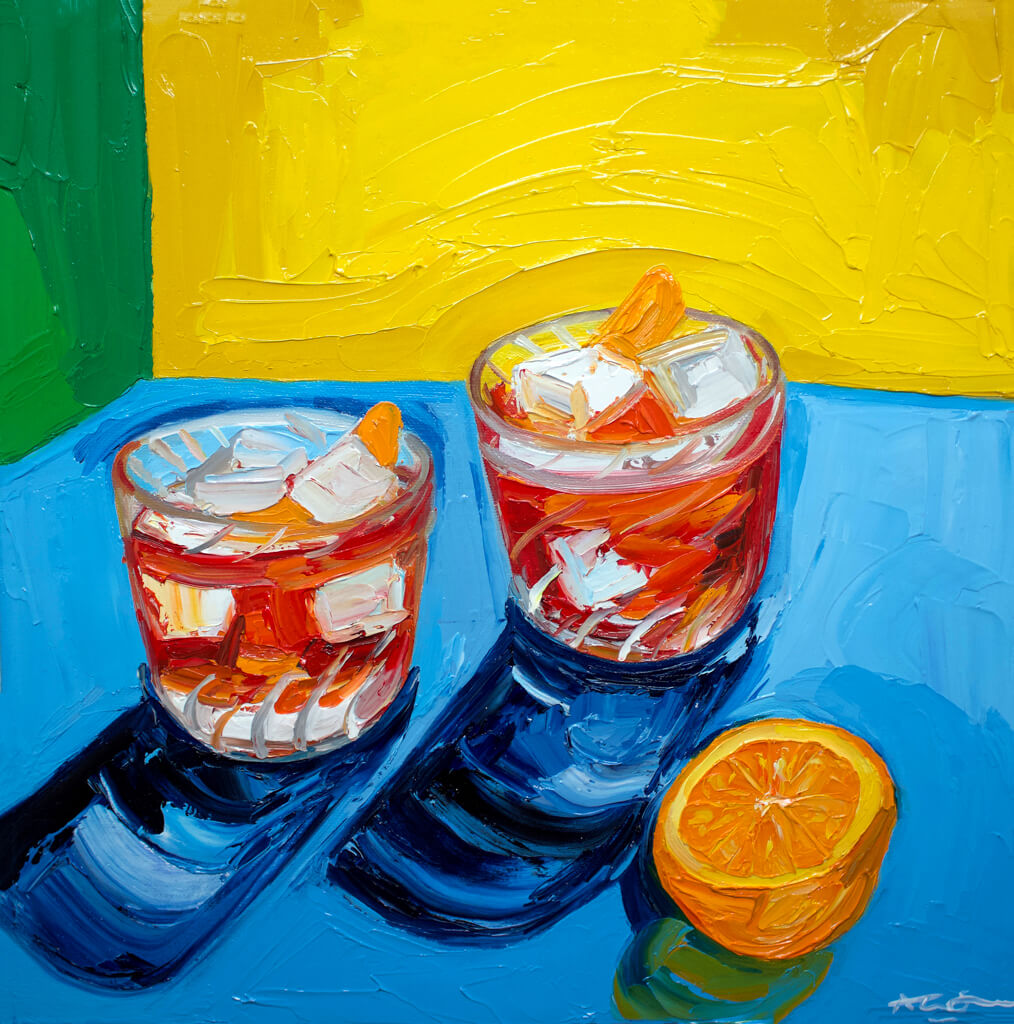 Negronis at Midnight on Green Yellow and Blue