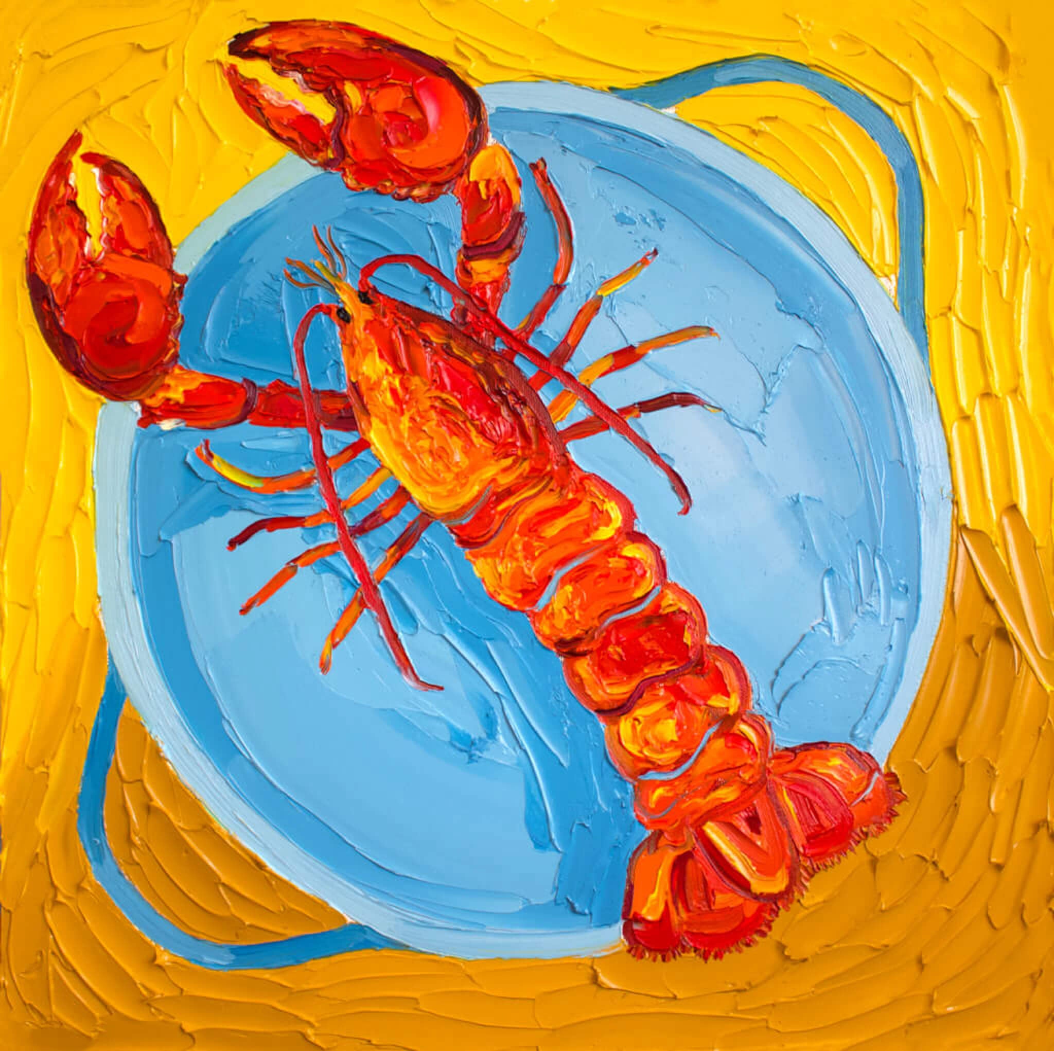Orange Lobster in a Pot Fish Art Oil Painting