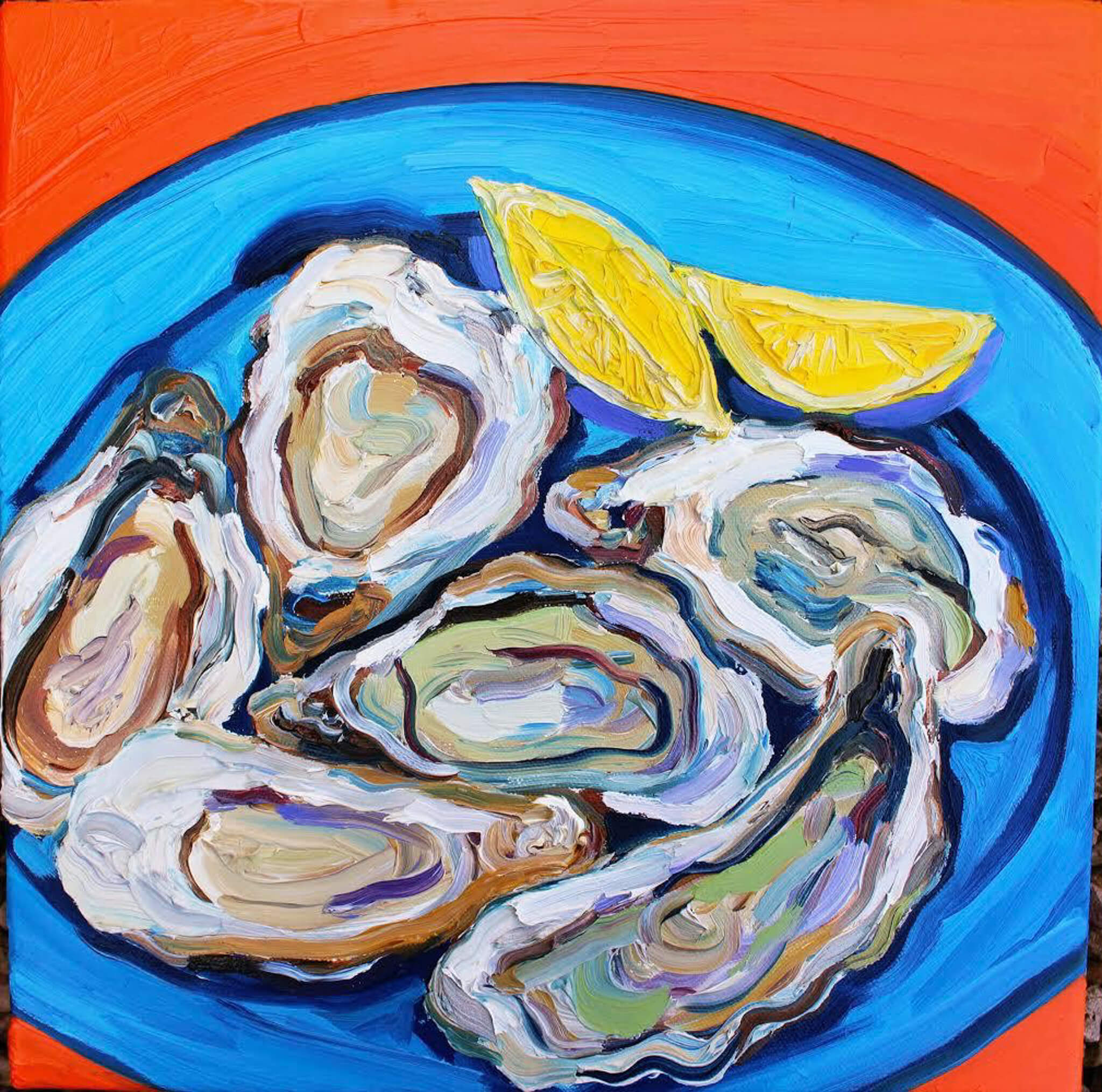 Oysters on Plate Blue