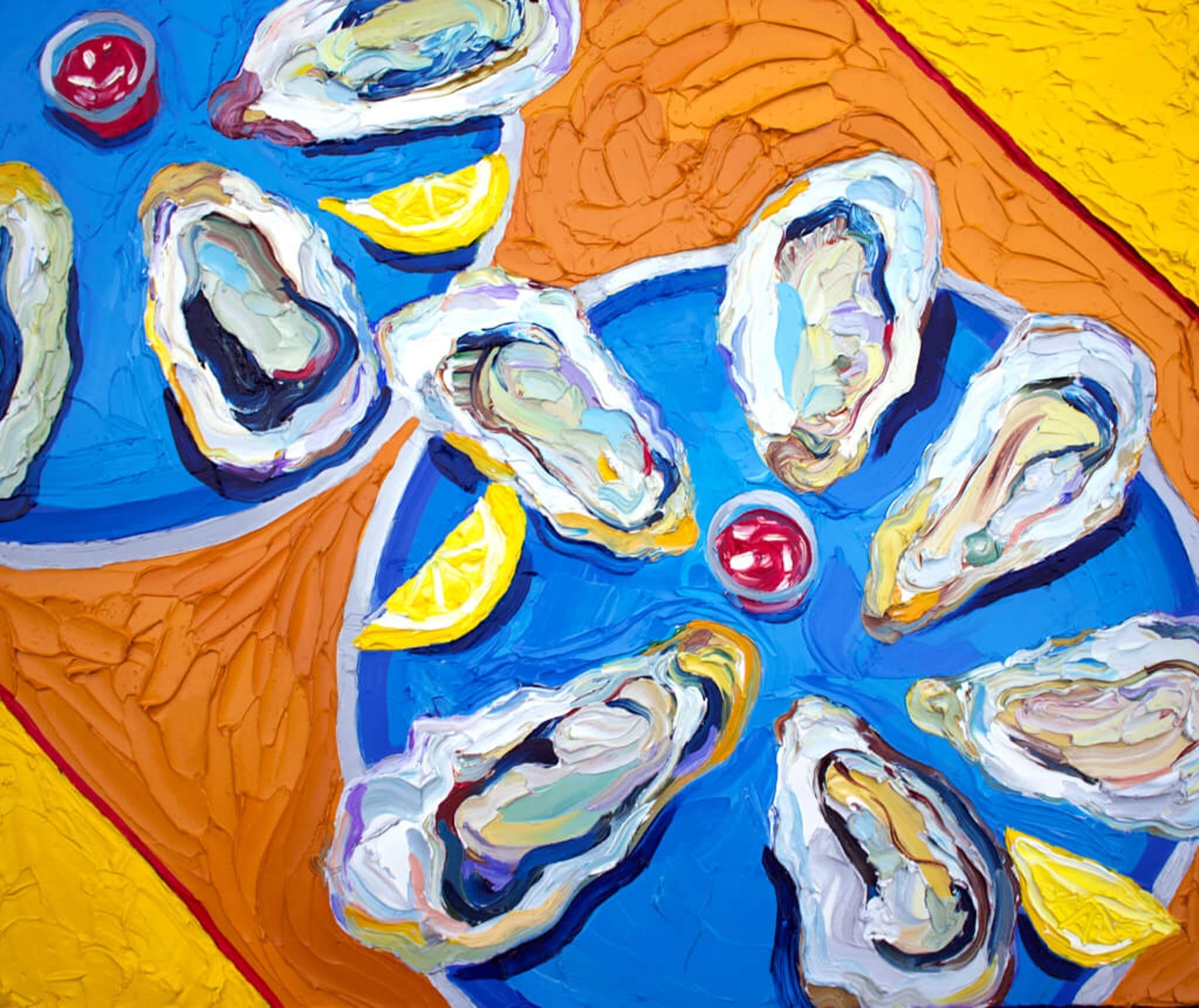 Oysters on the beach Original Fish Art Oil