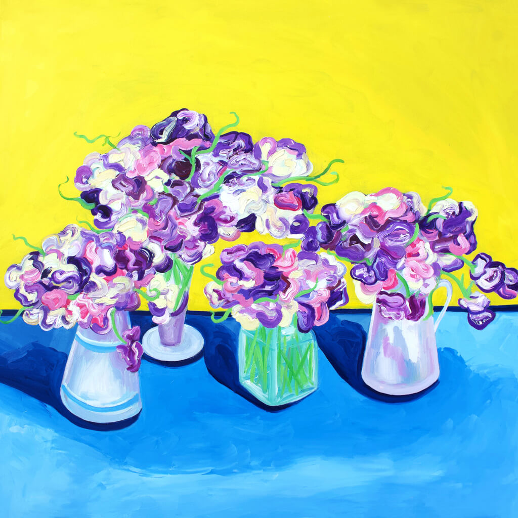 Sweet Peas on Van Gogh Yellow Original Summer Flower
