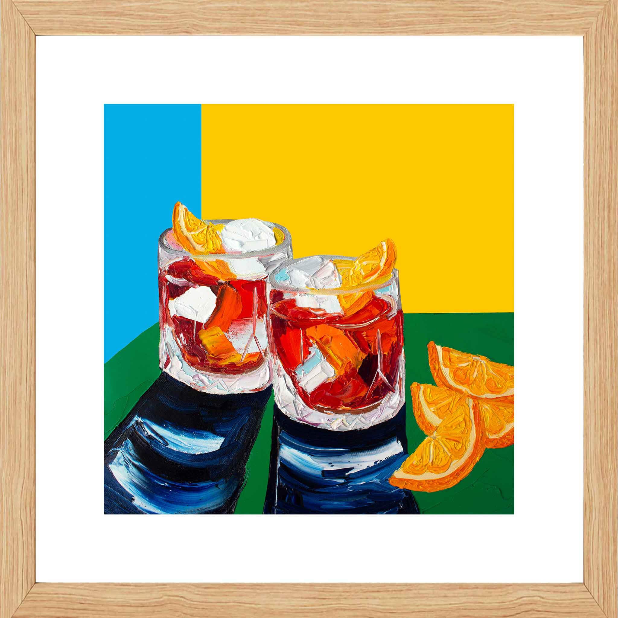 Negronis on Blue, Yellow and Green Art Print