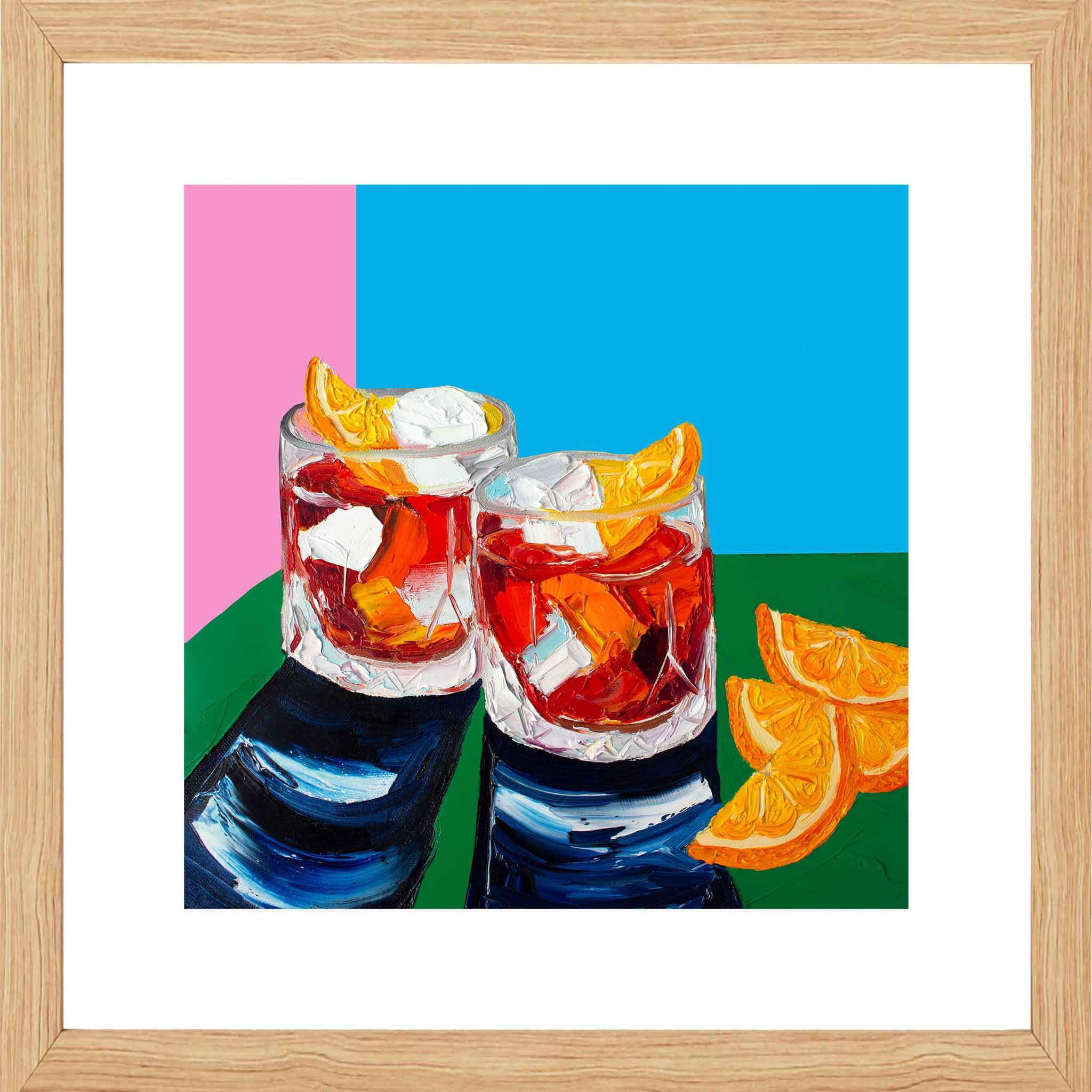 Negronis on Pink, Blue and Green Art Print