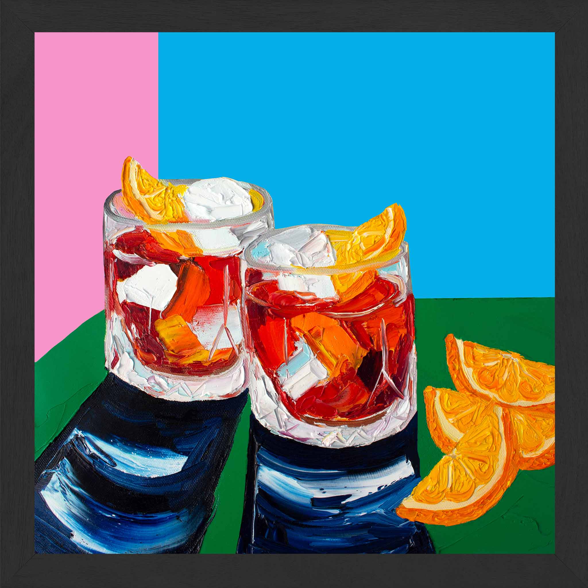 Negronis on Pink, Blue and Green Art Print