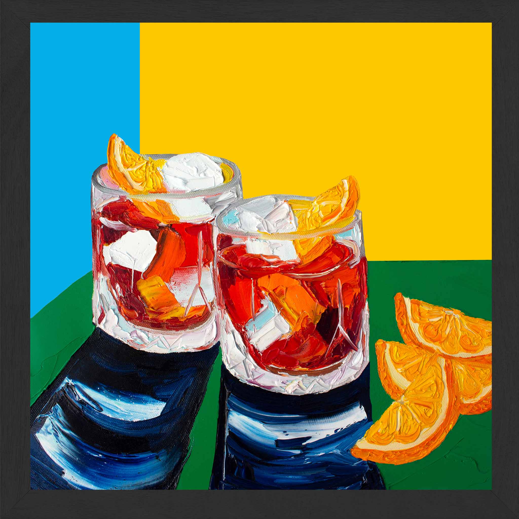Negronis on Blue, Yellow and Green Art Print