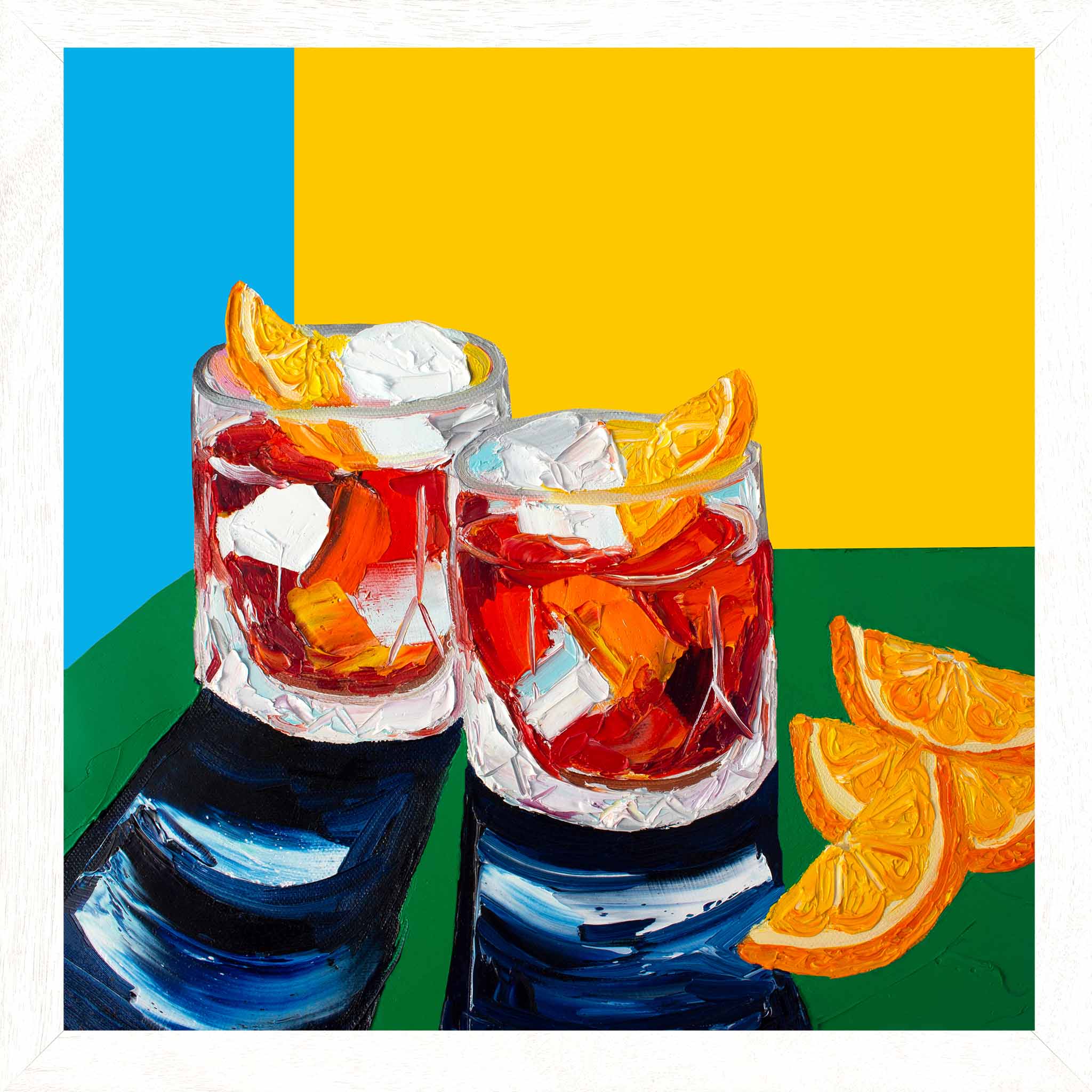 Negronis on Blue, Yellow and Green Art Print