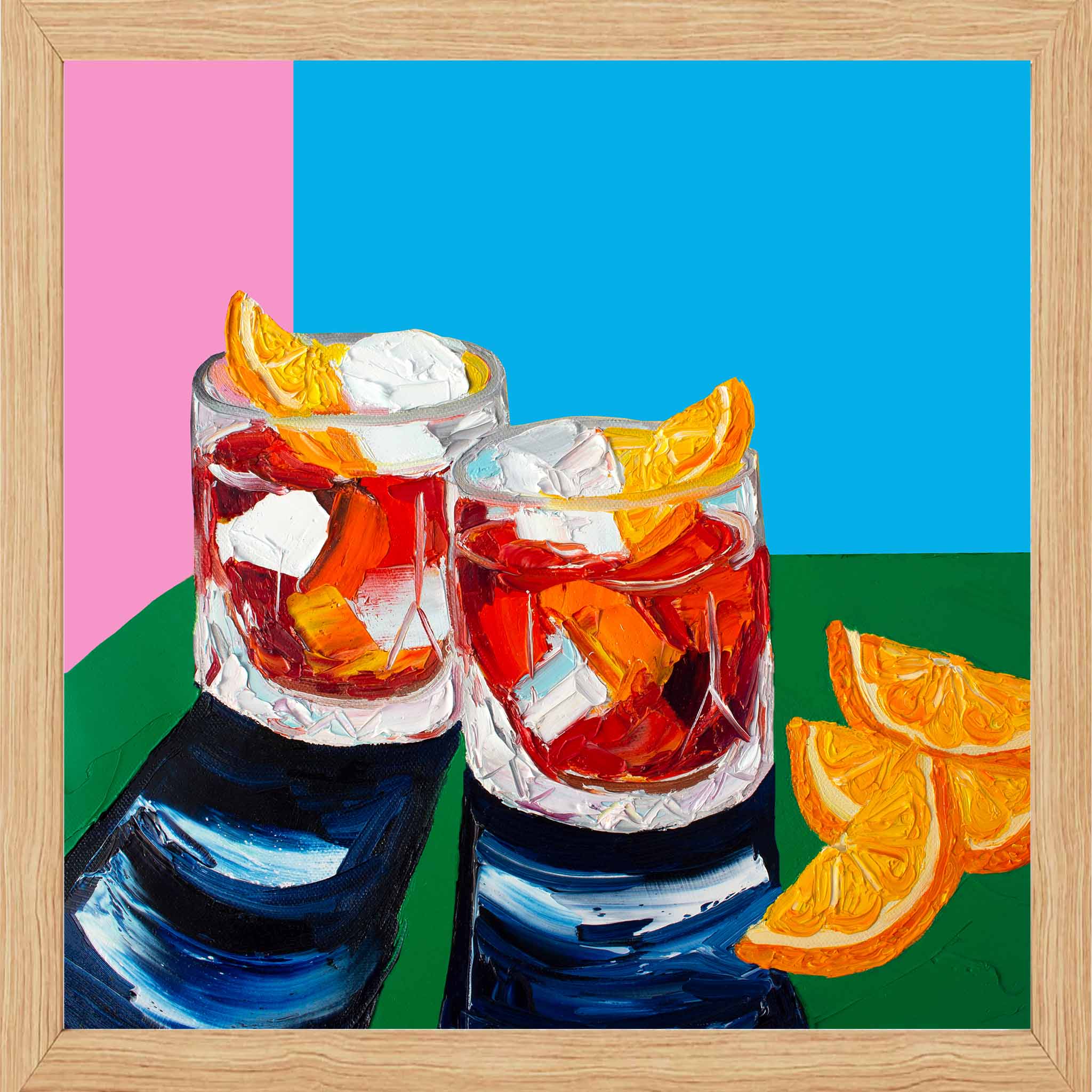Negronis on Pink, Blue and Green Art Print