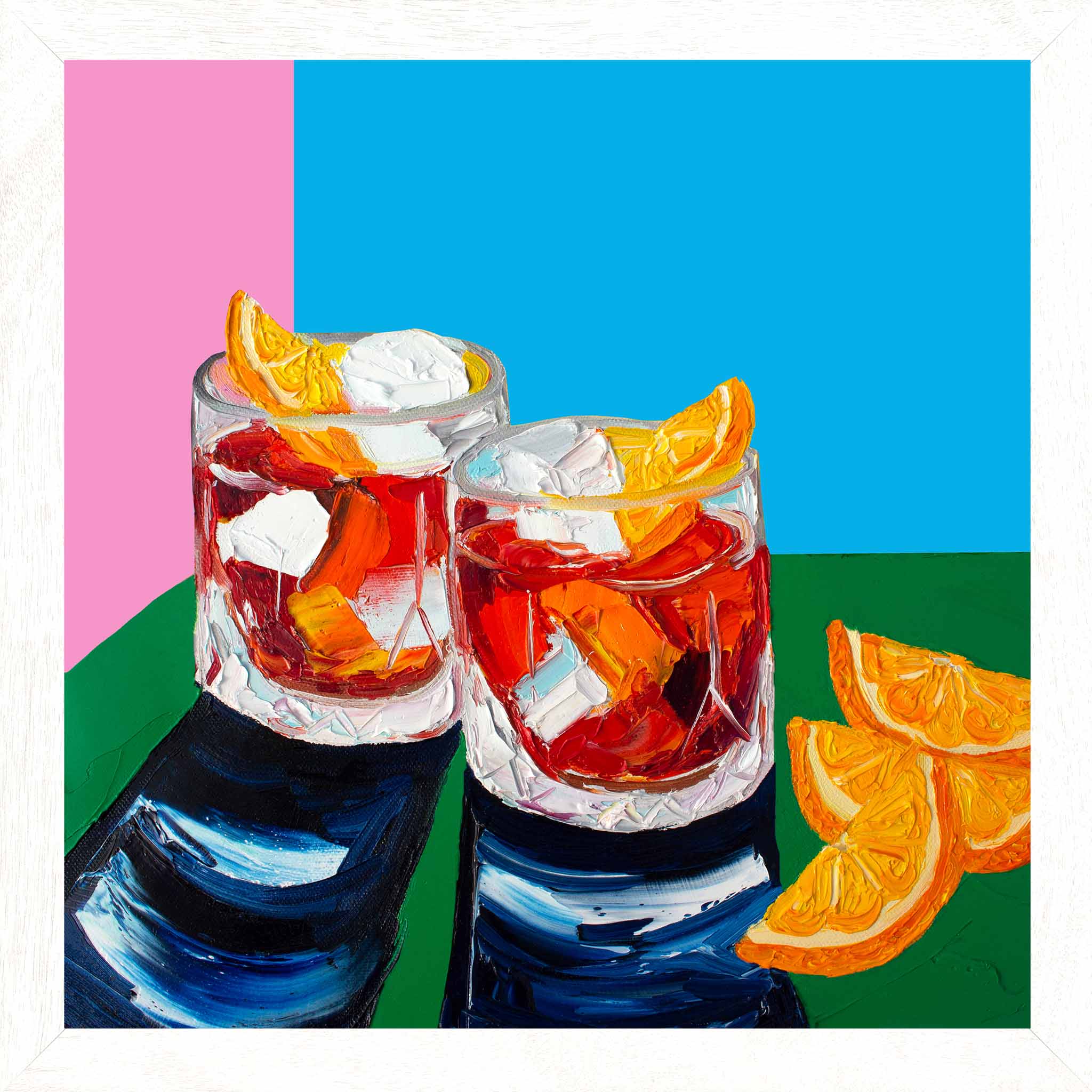 Negronis on Pink, Blue and Green Art Print