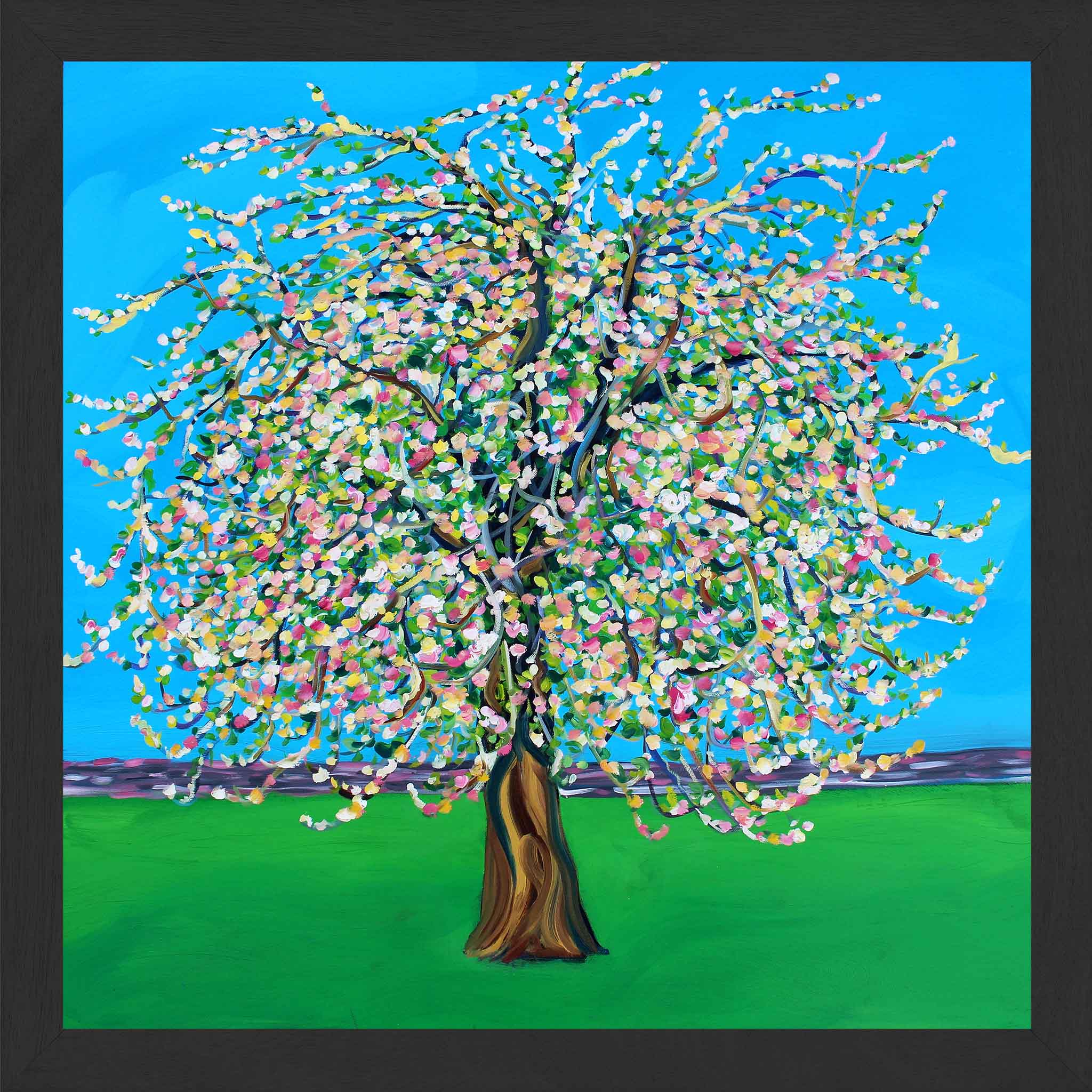 black framed apple blossom original painting by artist alice straker
