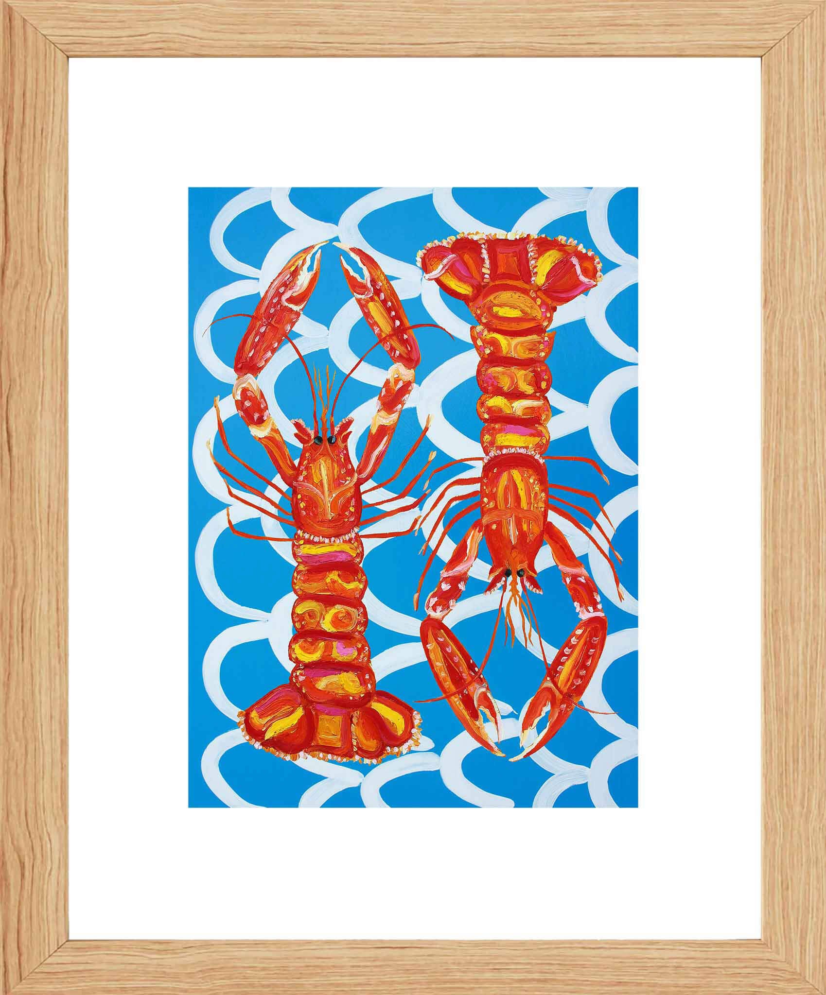 Langoustines on Blue Wavey Art Print