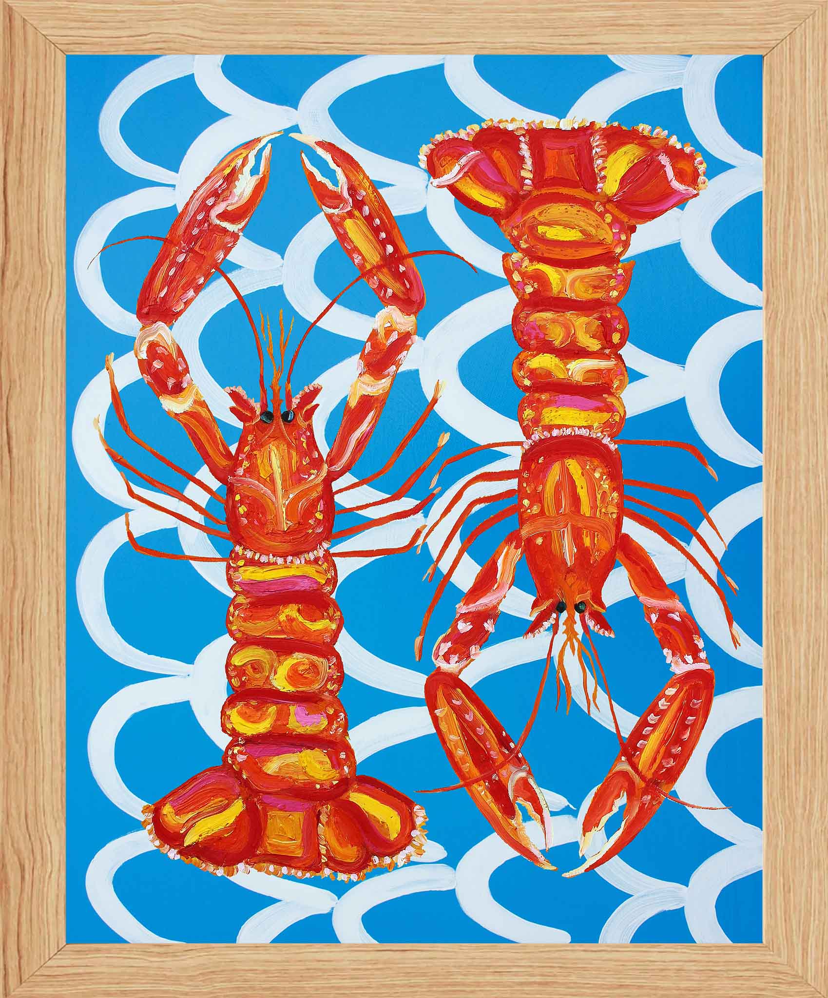 Langoustines on Blue Wavey Art Print