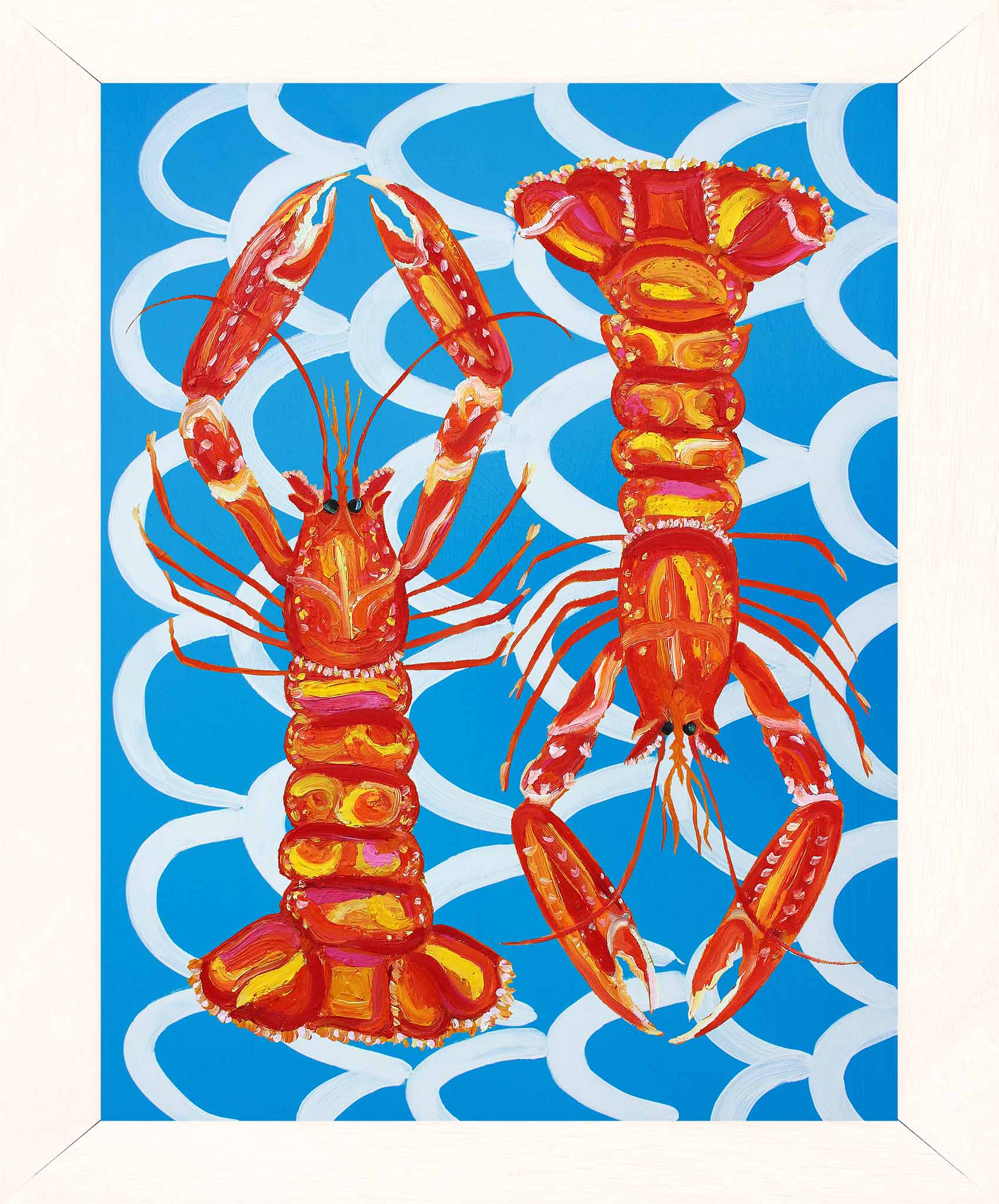 Langoustines on Blue Wavey Art Print