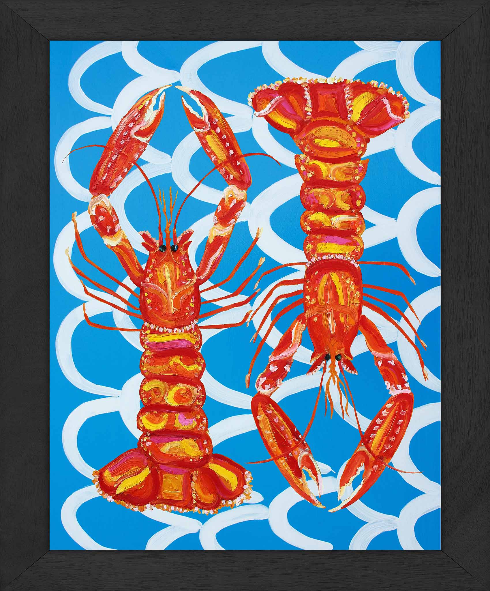 Langoustines on Blue Wavey Art Print
