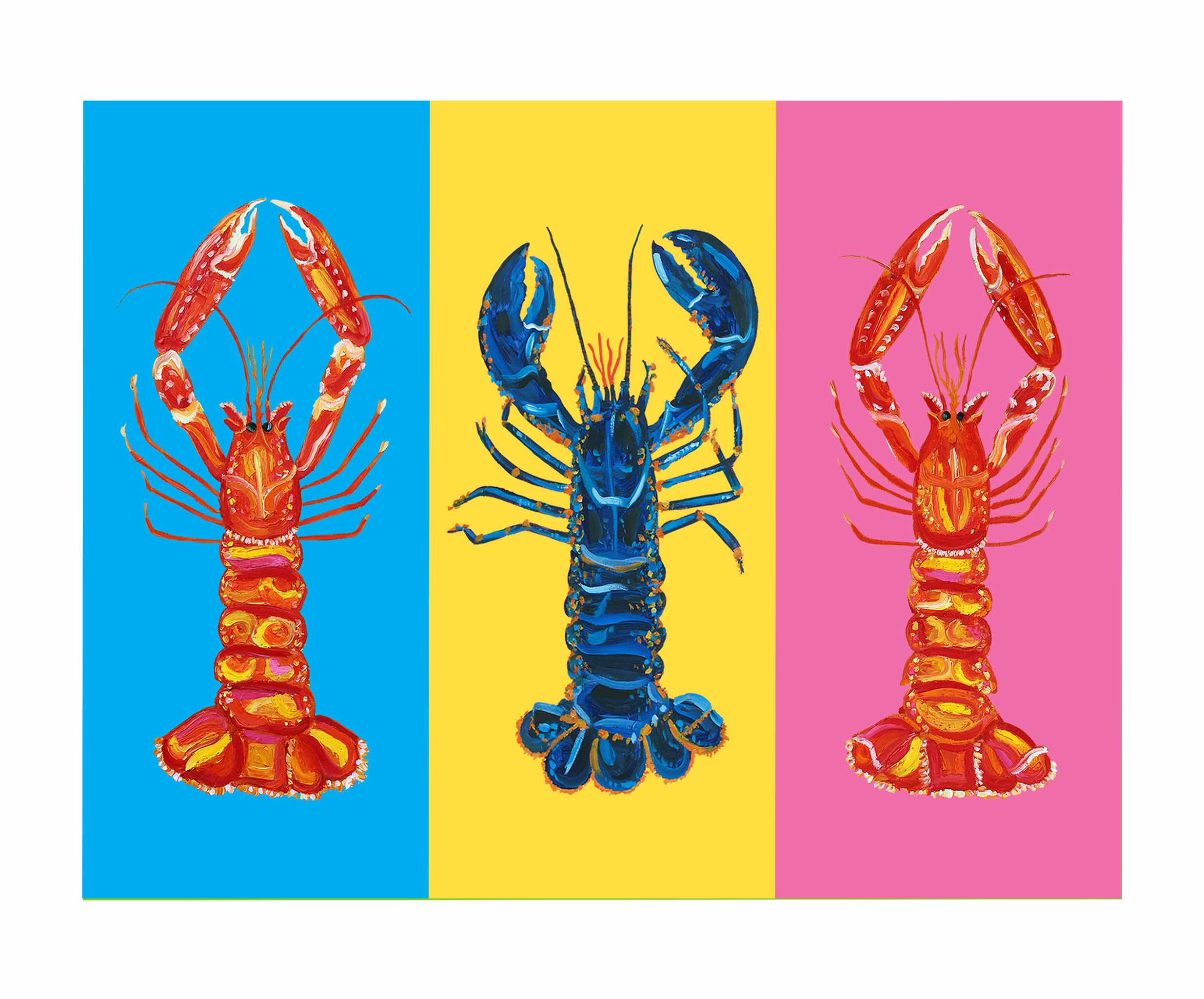 Lobster Pop Art, Blue, Yellow and Pink Art Print