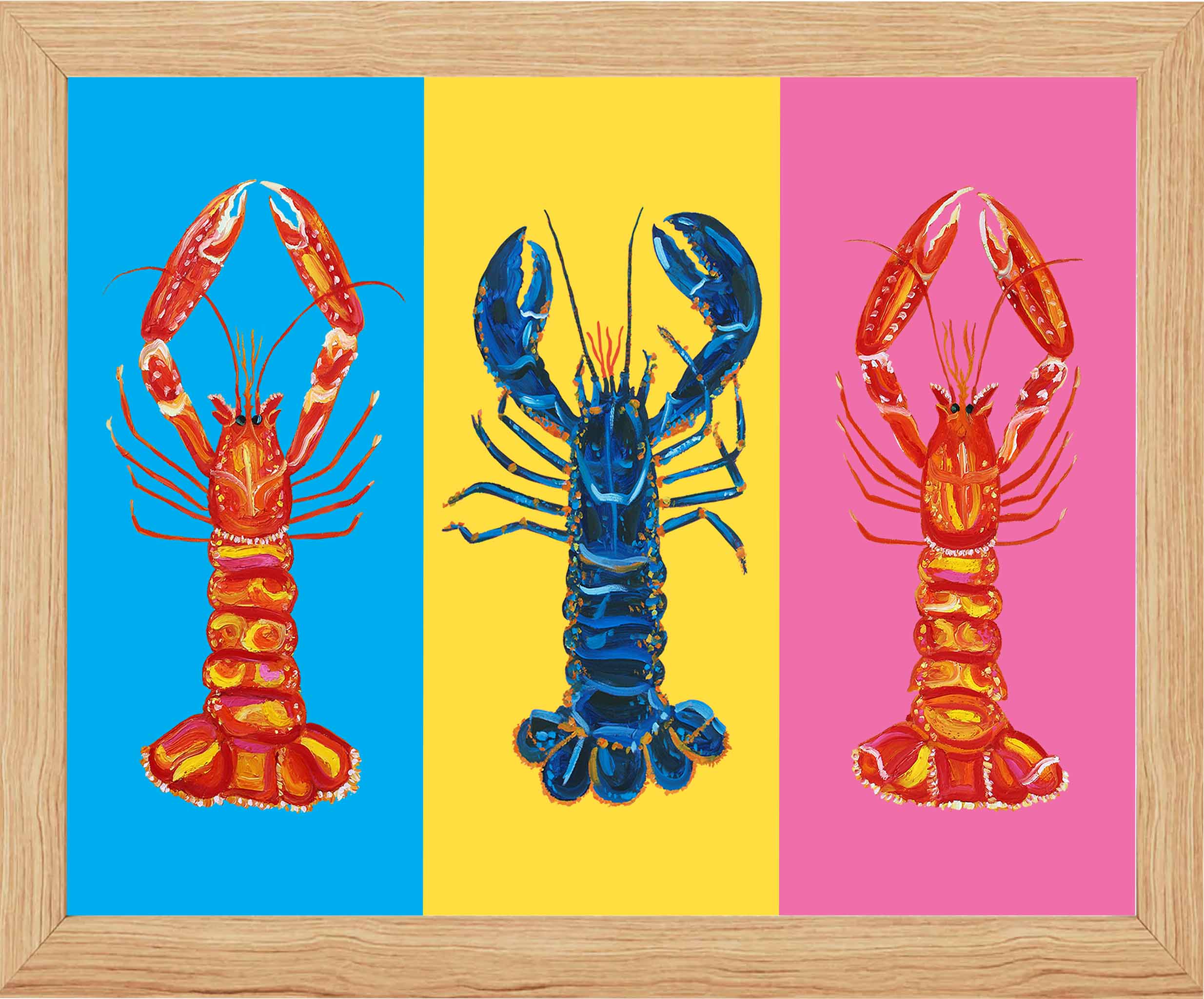 Lobster Pop Art, Blue, Yellow and Pink Art Print