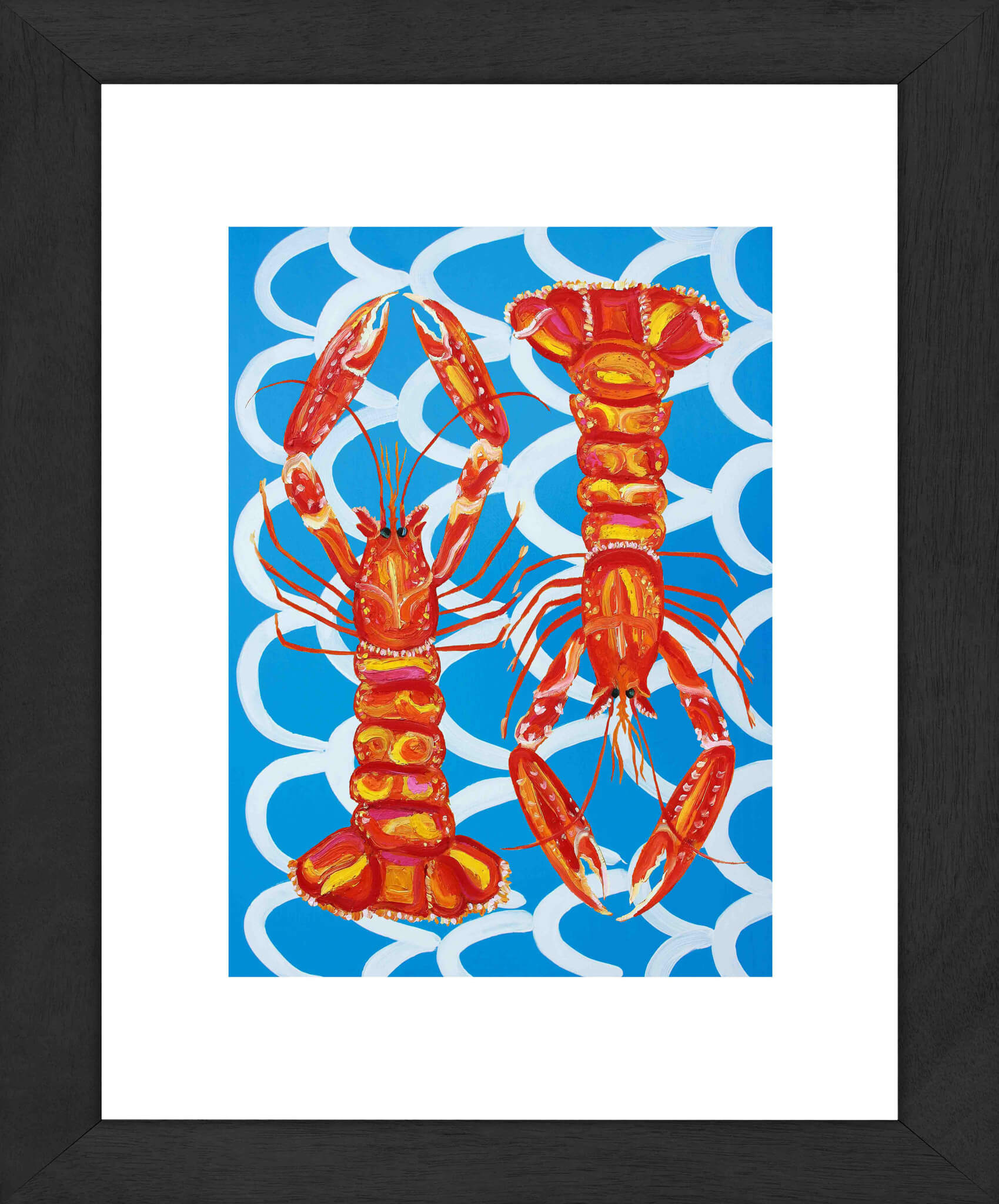 Langoustines on Blue Wavey Art Print