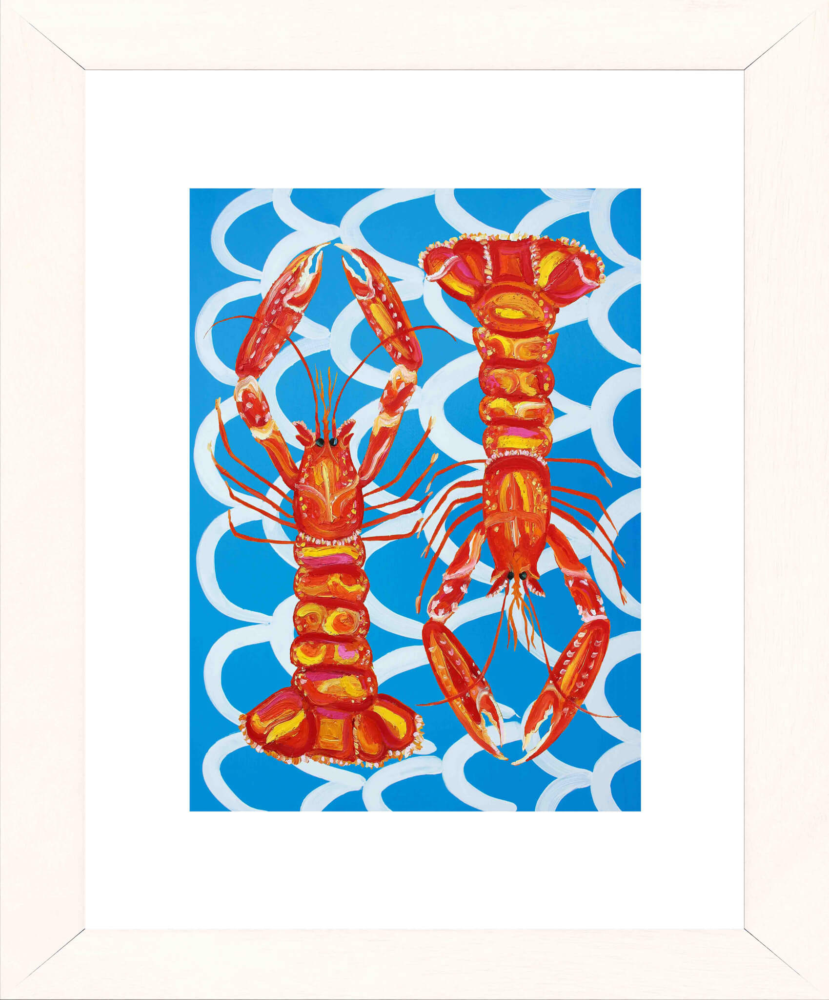 Langoustines on Blue Wavey Art Print
