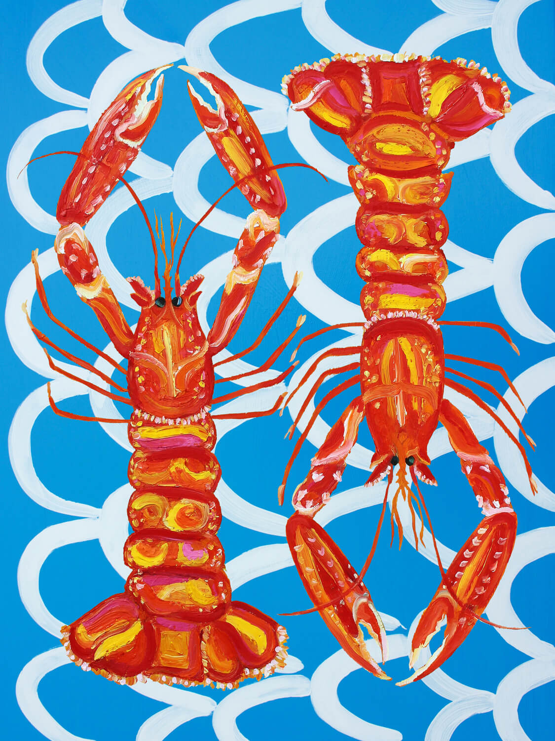 Langoustines on Blue Wavey Art Print