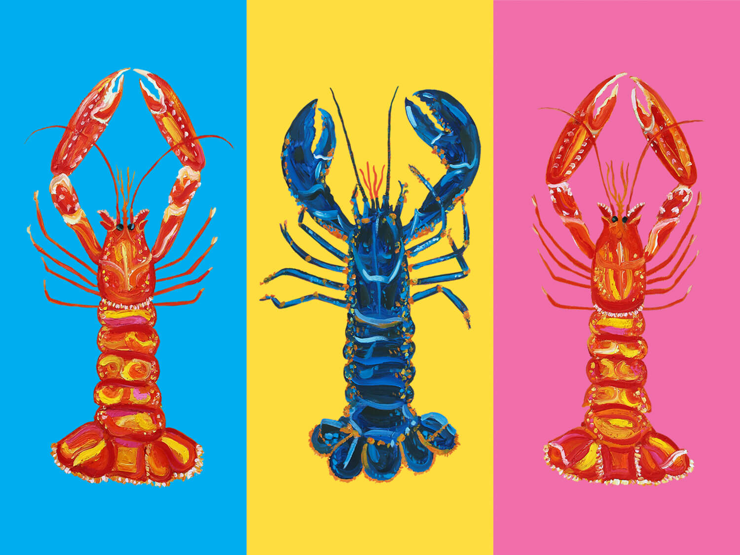 Lobster Pop Art, Blue, Yellow and Pink Art Print