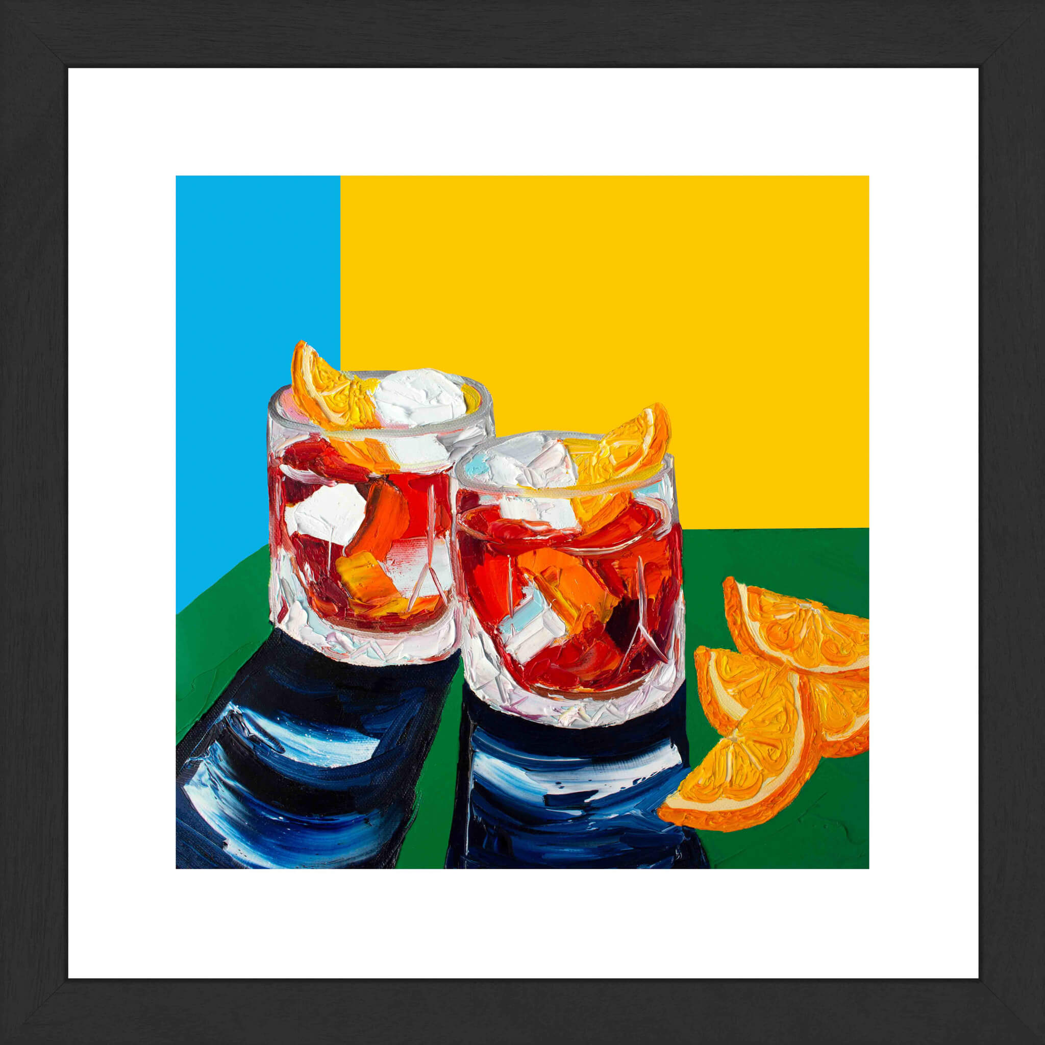 Negronis on Blue, Yellow and Green Art Print