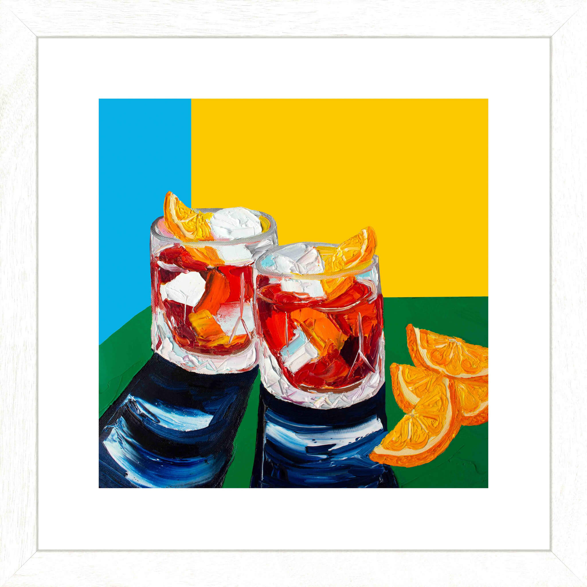 Negronis on Blue, Yellow and Green Art Print