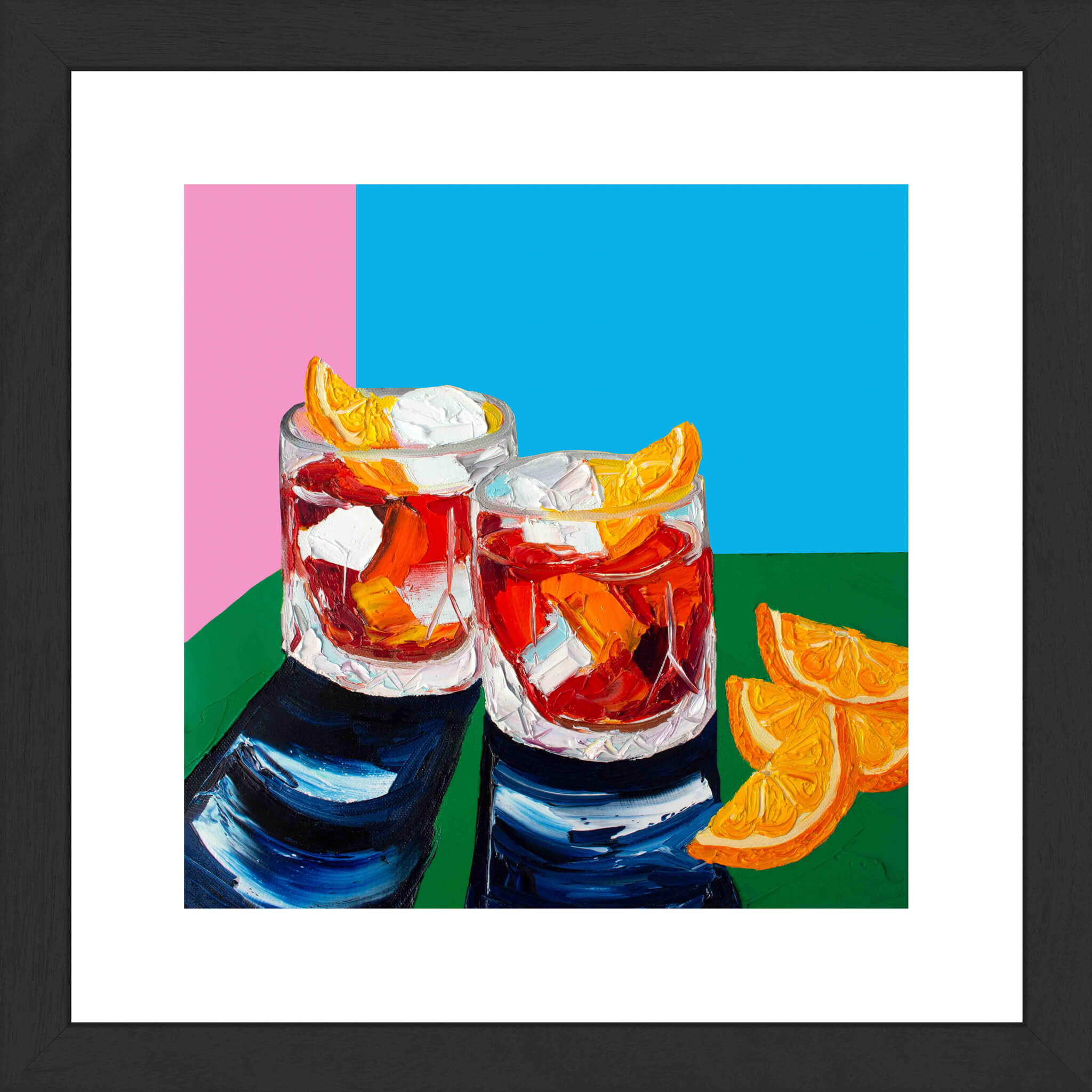 Negronis on Pink, Blue and Green Art Print
