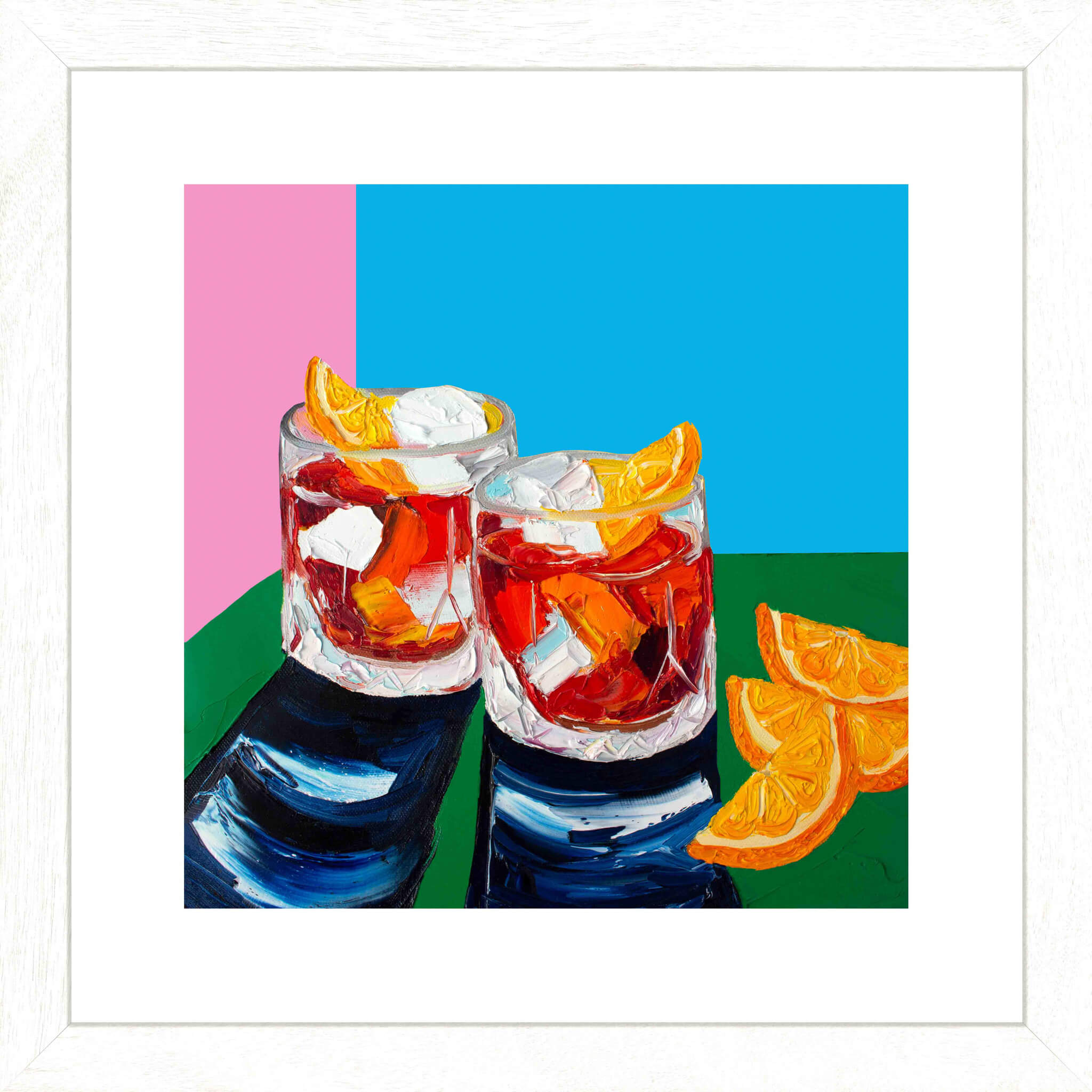 Negronis on Pink, Blue and Green Art Print