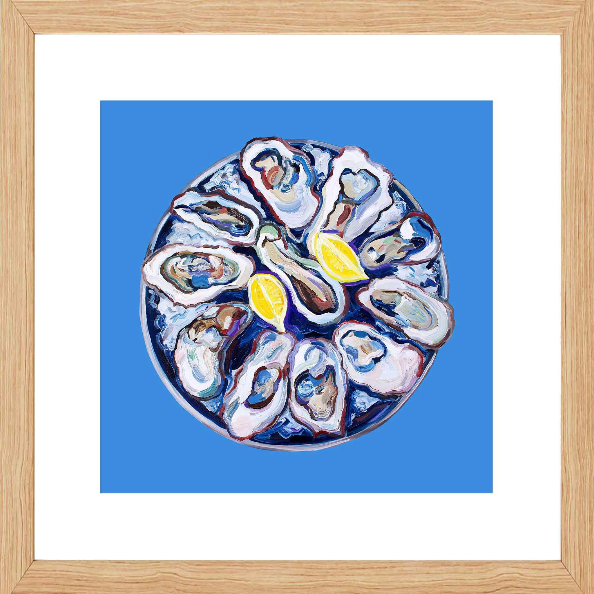 Oysters on a Plate Blue Art Print