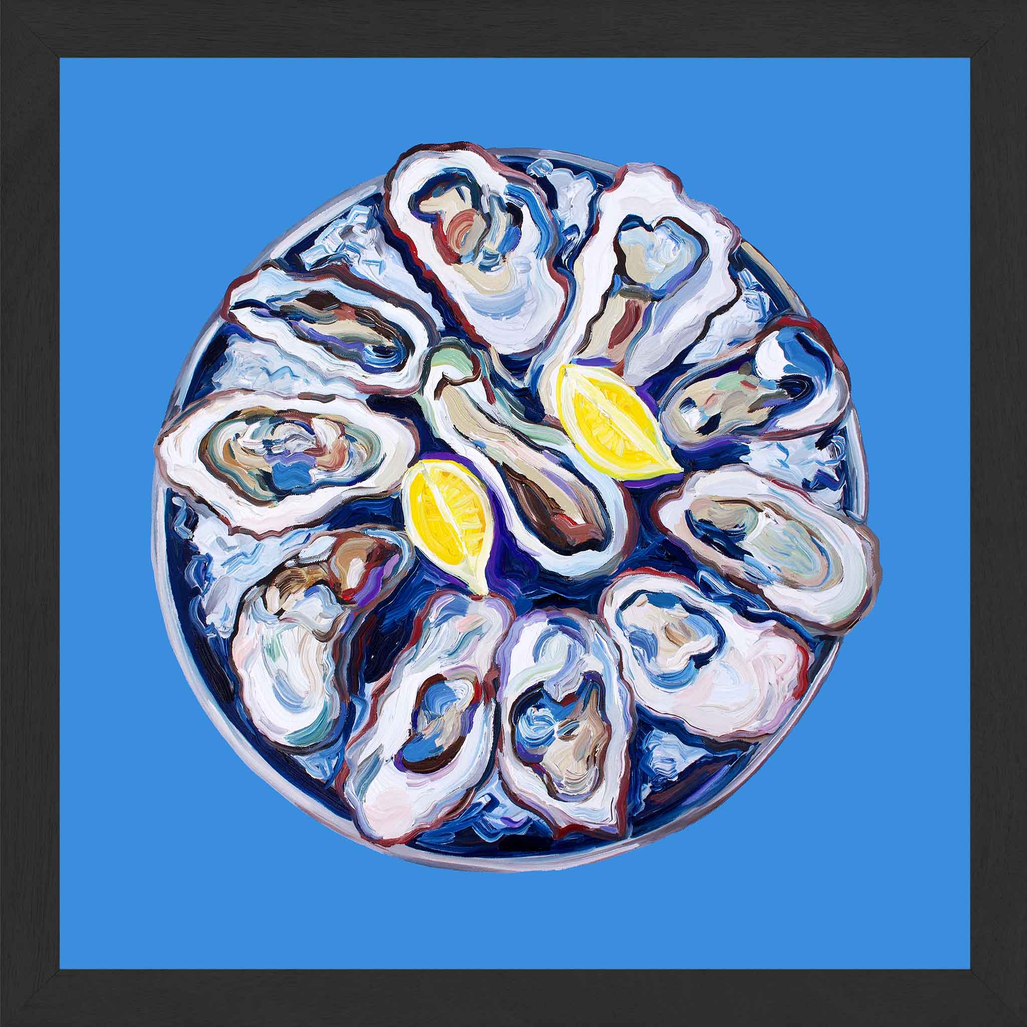 Oysters on a Plate Blue Art Print