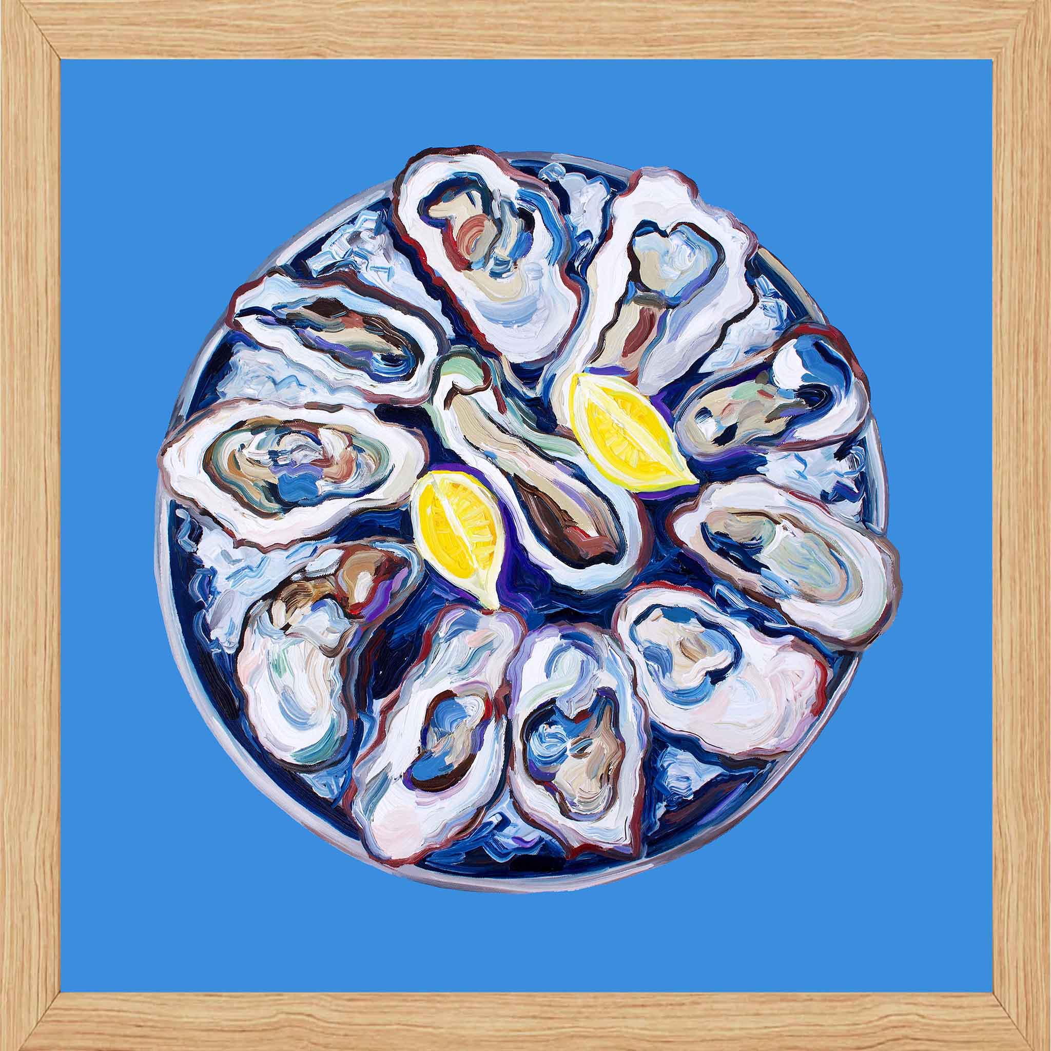 Oysters on a Plate Blue Art Print