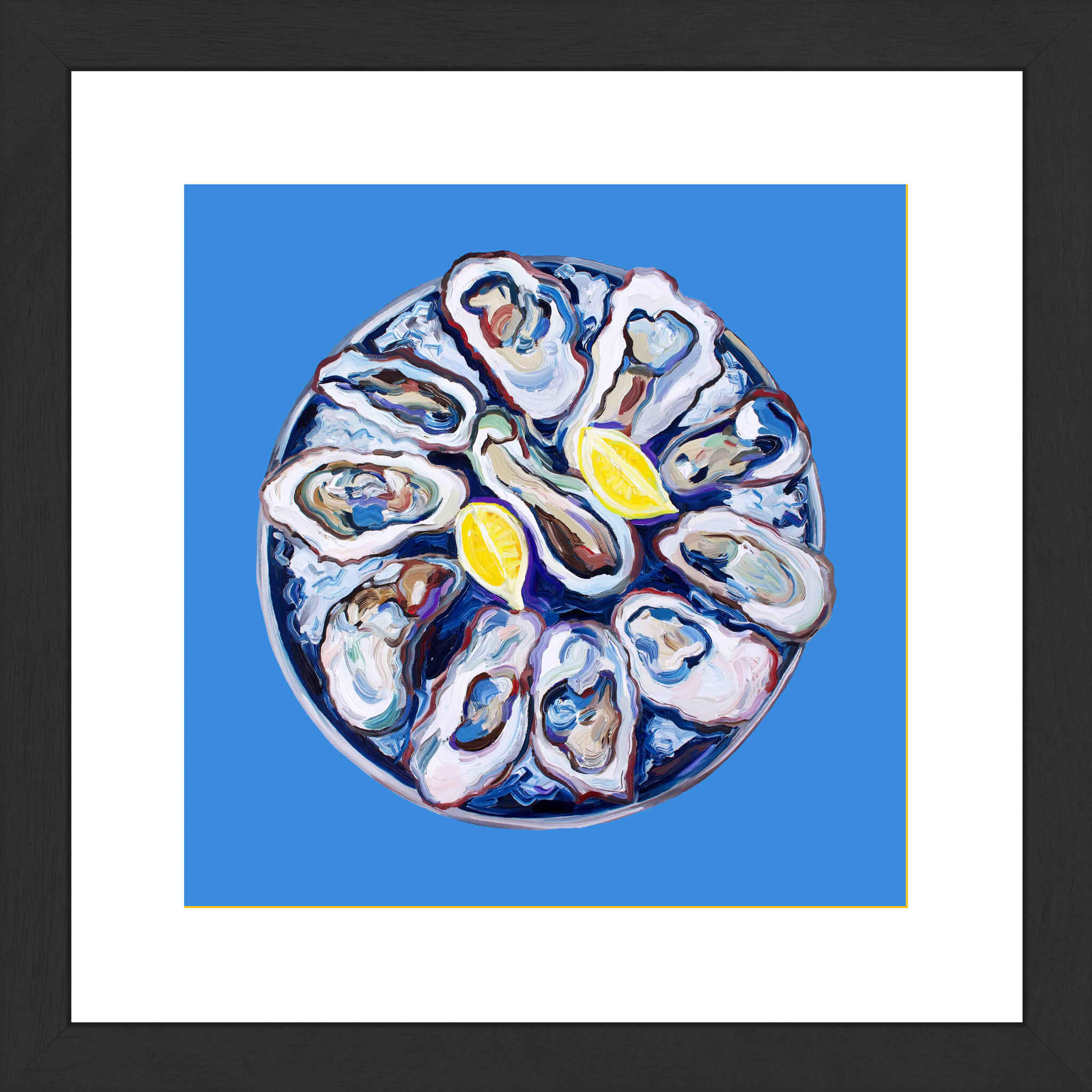 Oysters on a Plate Blue Art Print