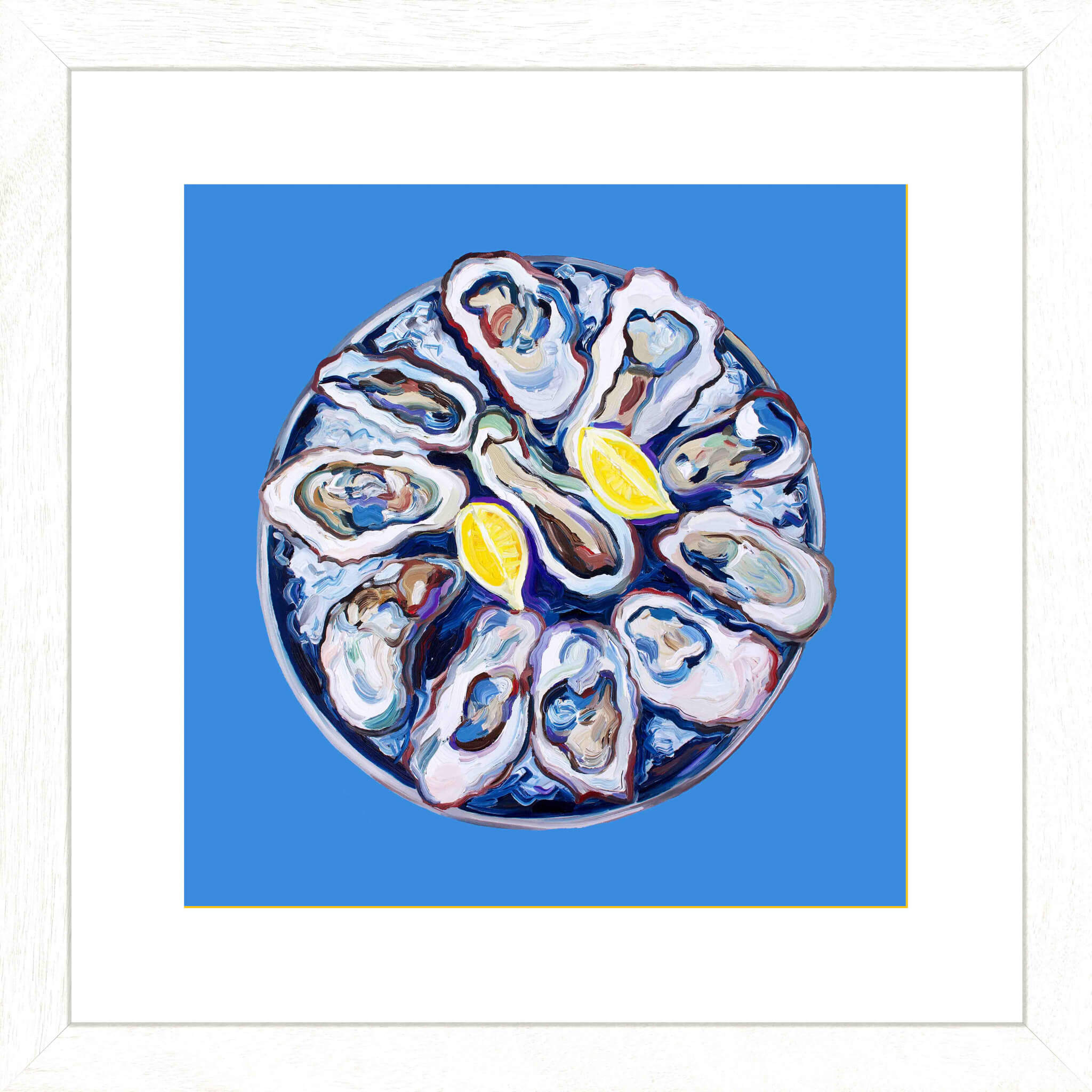 Oysters on a Plate Blue Art Print