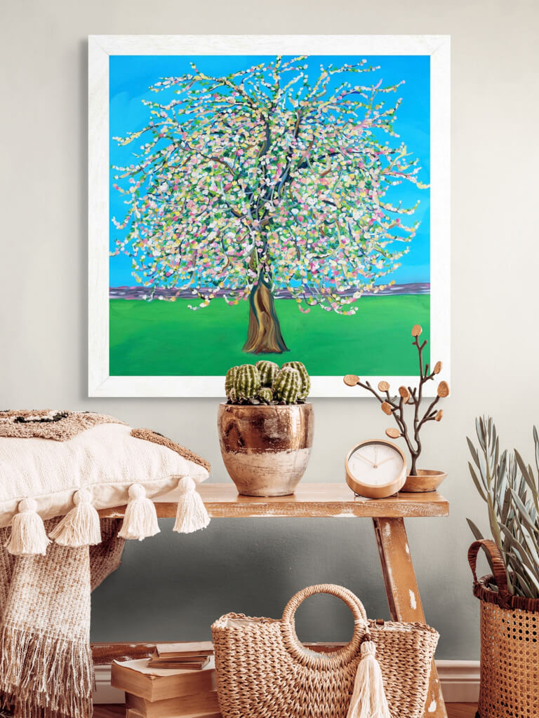 lifestyle image of apple blossom original painting by artist alice straker