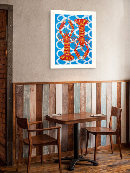 Langoustines on Blue Wavey Art Print