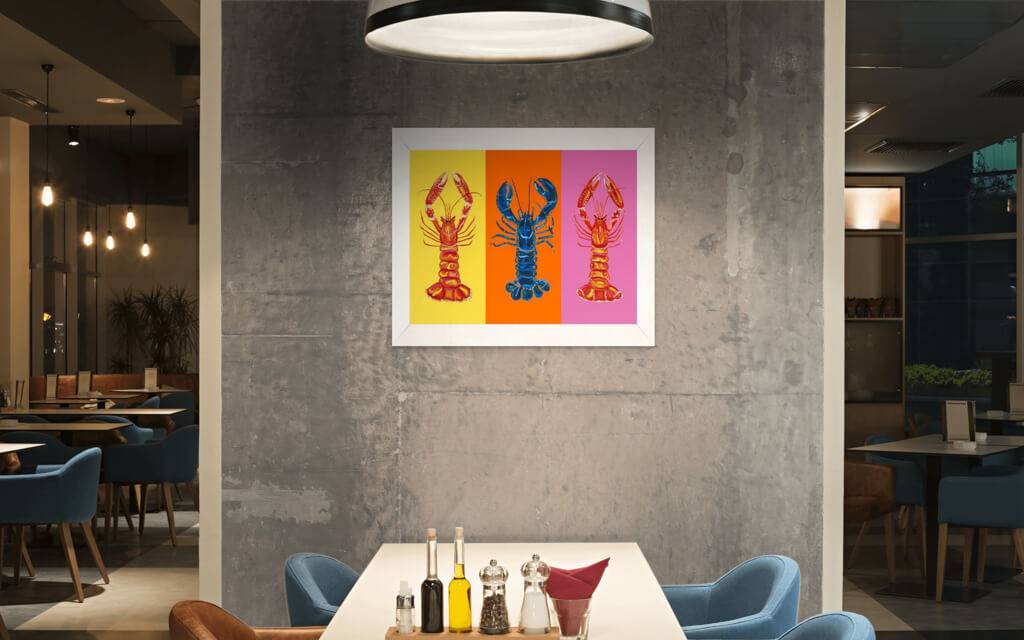 Lobster Pop Art on Yellow, Orange and Pink Art Print
