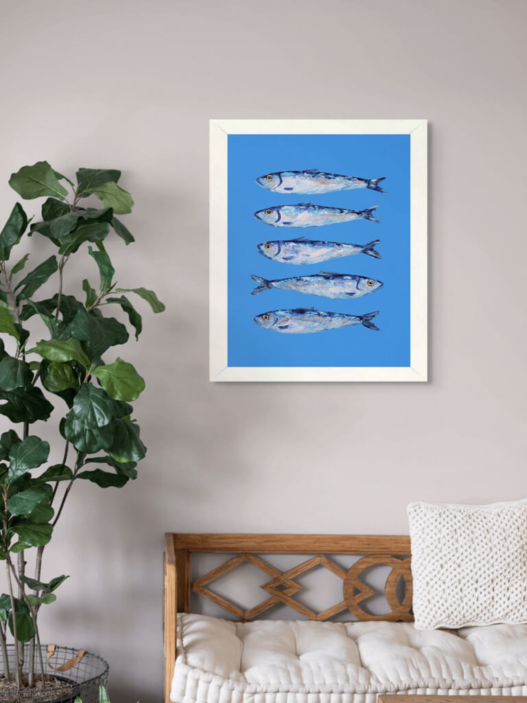 Sardines on Blue Art Print